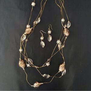 Elegant Gold and Brown Beaded Necklace and Earring Set
